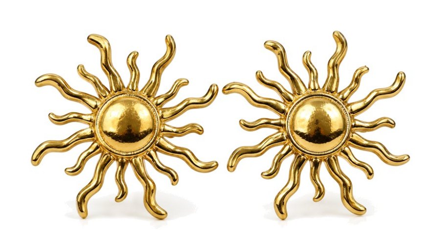 The Radiant Sunburst Studs: two gold sunburst earrings